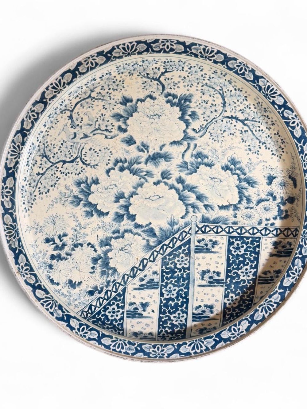 Vintage Ming dynasty inspired metal serving tray